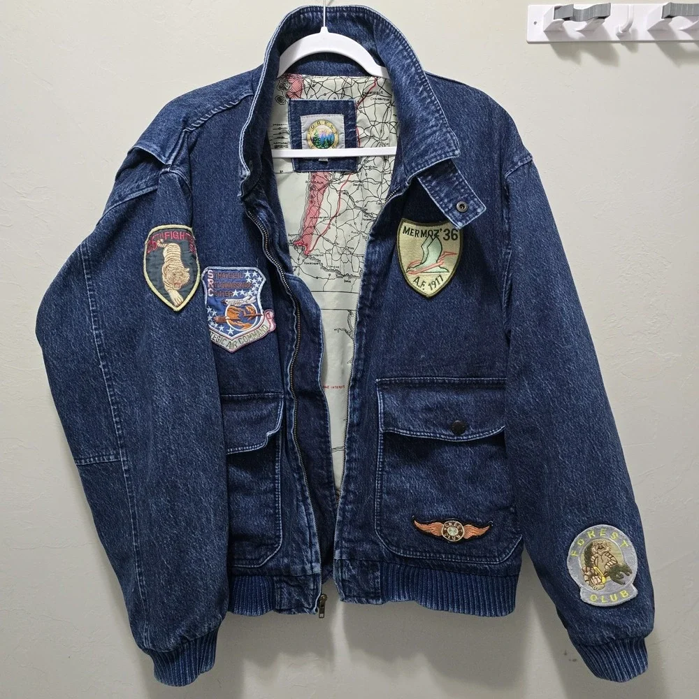 Forest Club Vintage‎ Denim Military Jacket Large